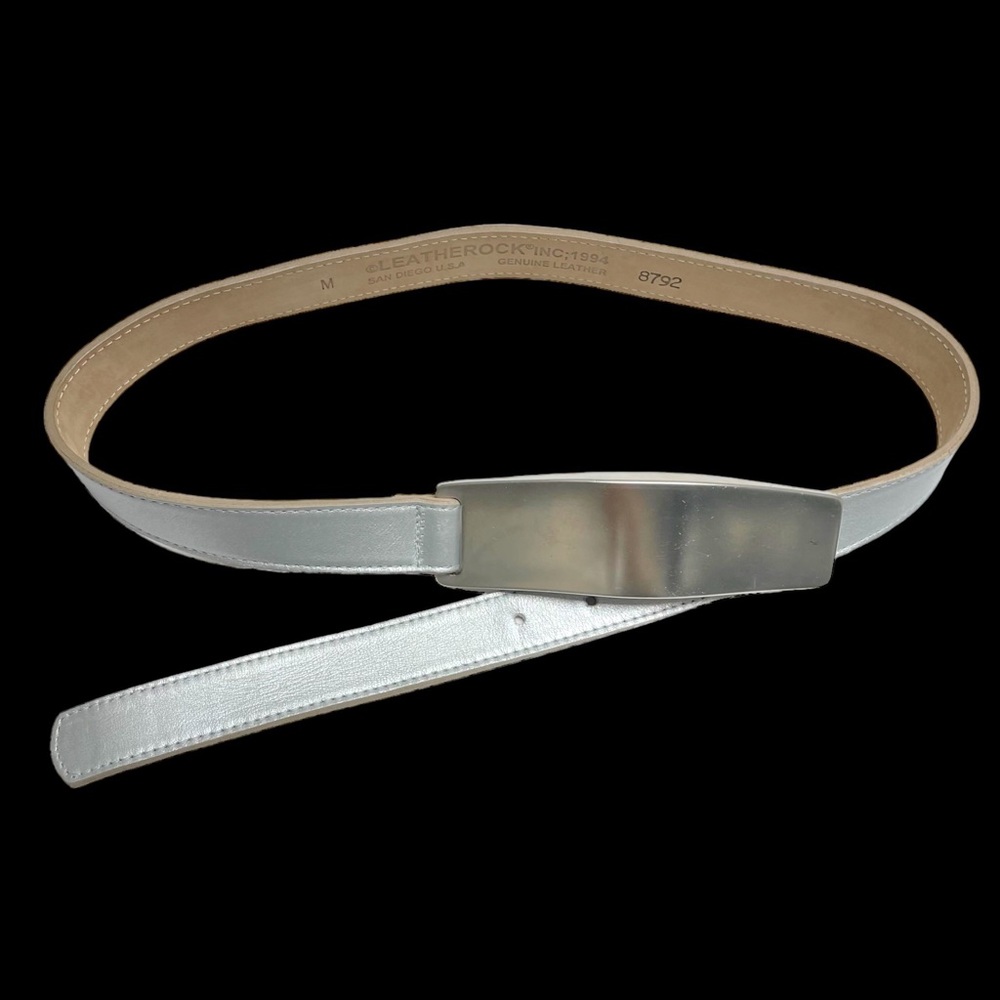Leatherocks Skinny Metallic Leather Belt Sleek Large Buckle Medium Lux